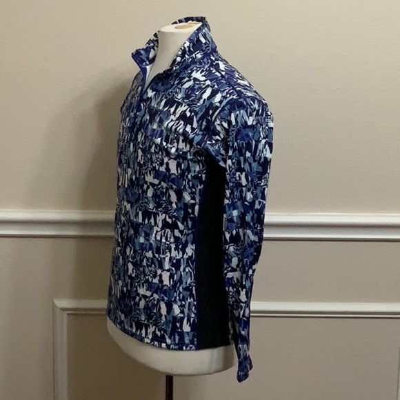 PMX ZIP MOCK NECK TOP- BLUE Liza Lyb Print - Picture 3 of 9
